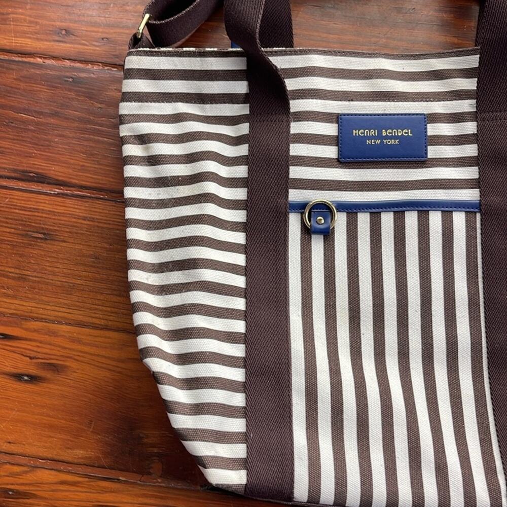 Henri Bendel Weekender striped canvas crossbody shoulder tote bag - Picture 3 of 7